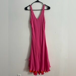 Lauren Ralph Lauren Pink/Orange Silk Maxi Dress Sleeveless Size 10 Elegant